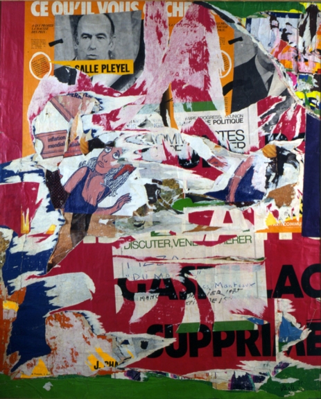 Jacques VILLEGLE Rue du Parc Royal, 1975, affiches lacérées contrecollées sur toile, 170 x 137 cm